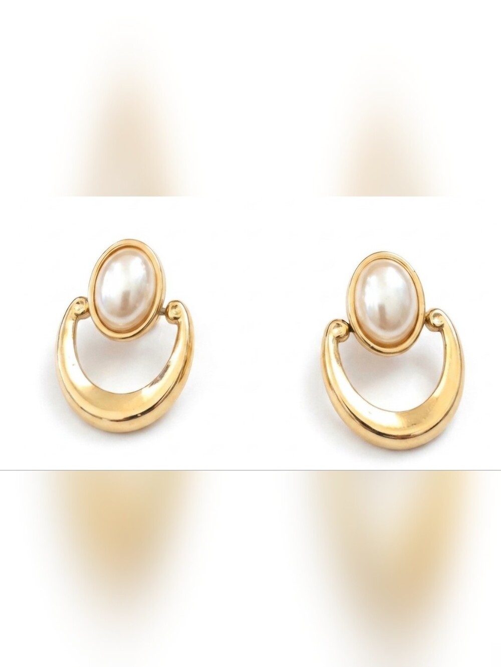 Vintage Givenchy gold-tone faux pearl doorknocker clip-on earrings